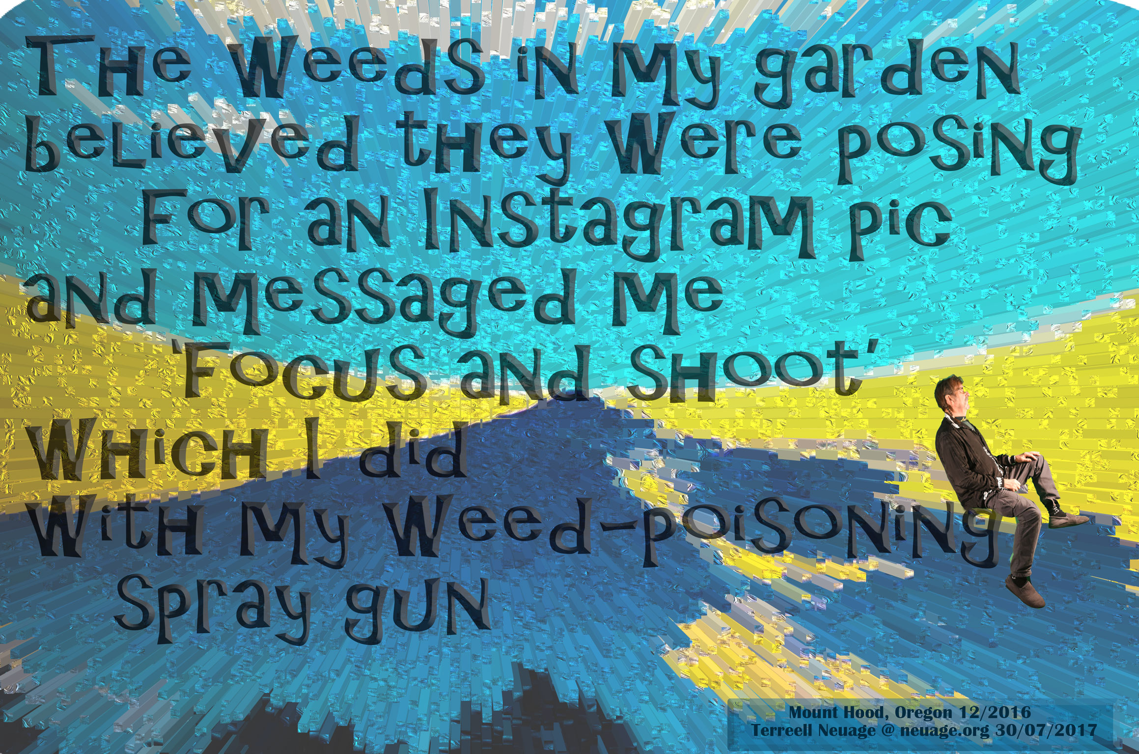 The weeds in my garden believed they were posing for an Instagram pic
and messaged me
‘focus and shoot’
which I did with my weed-poisoning spray gun