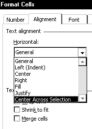 Format Cells dialog box, Alignment tab selected