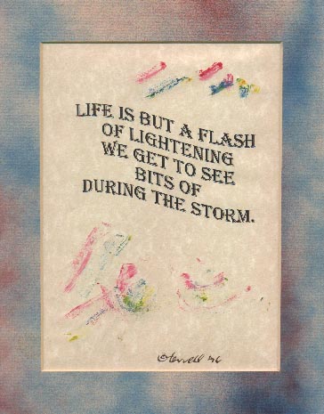 Life is 

but a flash 

of lightening 

we get to see 

bits of 

during the storm. 